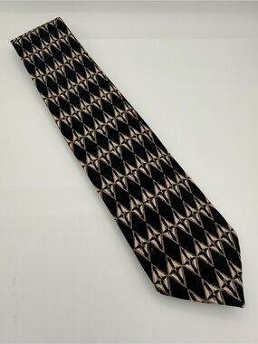 Men's Black & Tan Geometric Pattern Tie